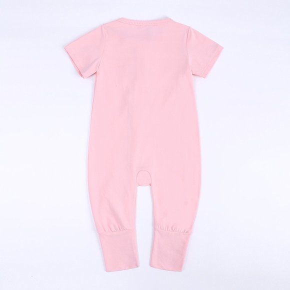 *NWT* BABY ROMPER Bodysuit Short Sleeve Long Leg Double Zipper Pink Cotton Girl - Picture 3 of 15